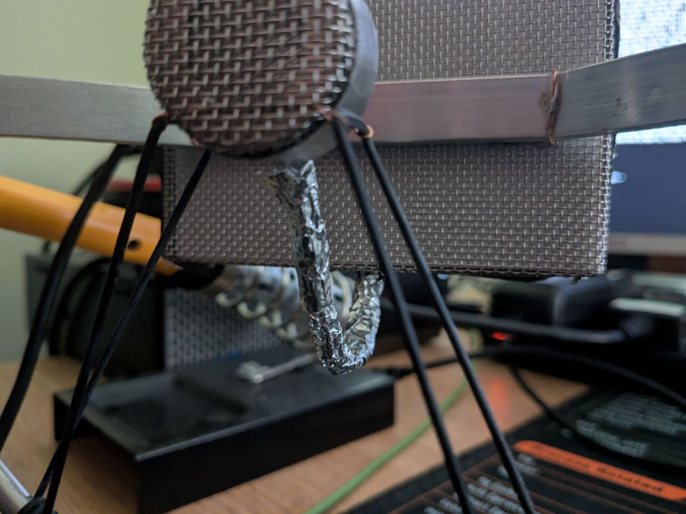 Parts of my microphone shielded with aluminium foil